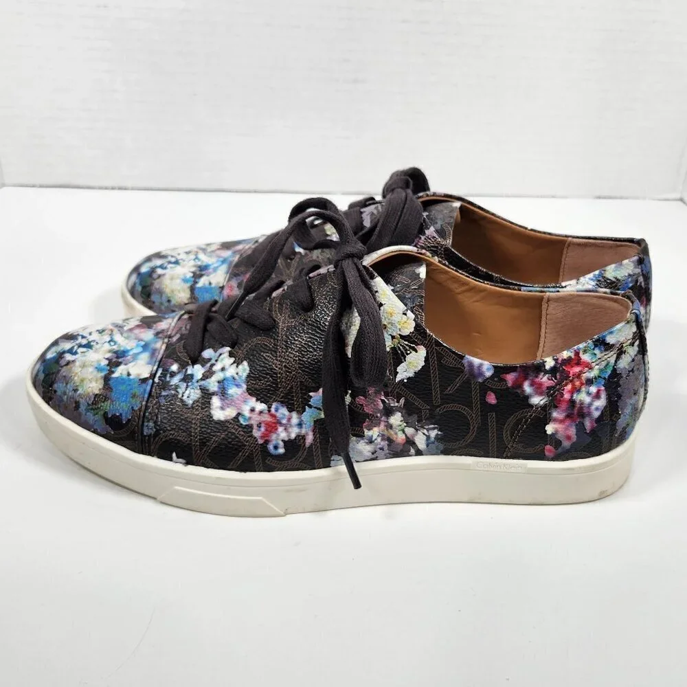 Calvin Klein Imilia Brown Floral Print Sneakers Shoes Size US 8
